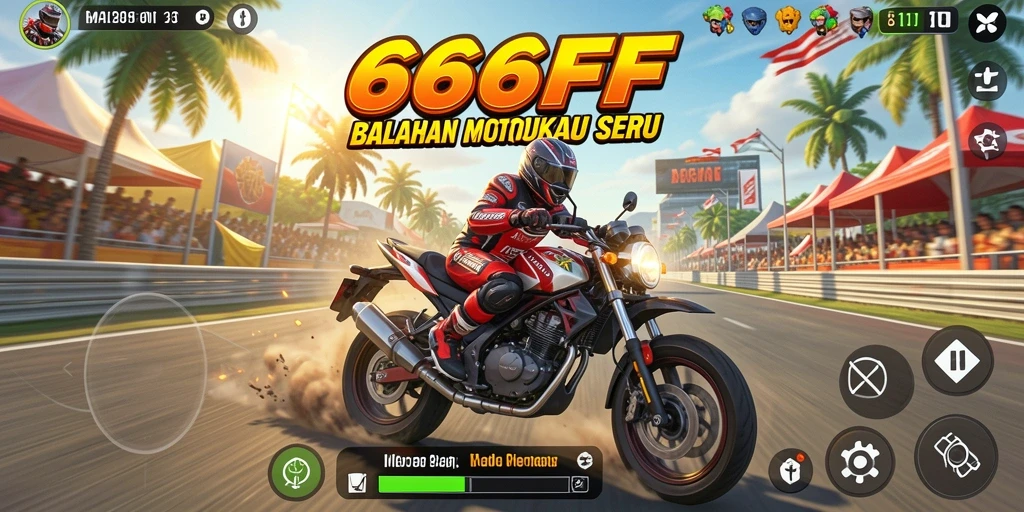 Screenshot gameplay 666FF dengan balapan motor yang intens dan mendebarkan.