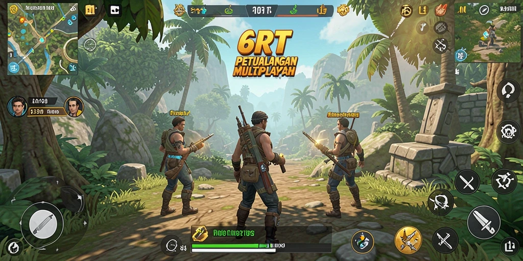 Screenshot menunjukkan aksi seru dalam pertempuran MMORPG di 6RT.