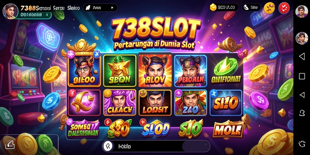 Tangkapan layar menunjukkan karakter bertarung dalam 738SLOT.