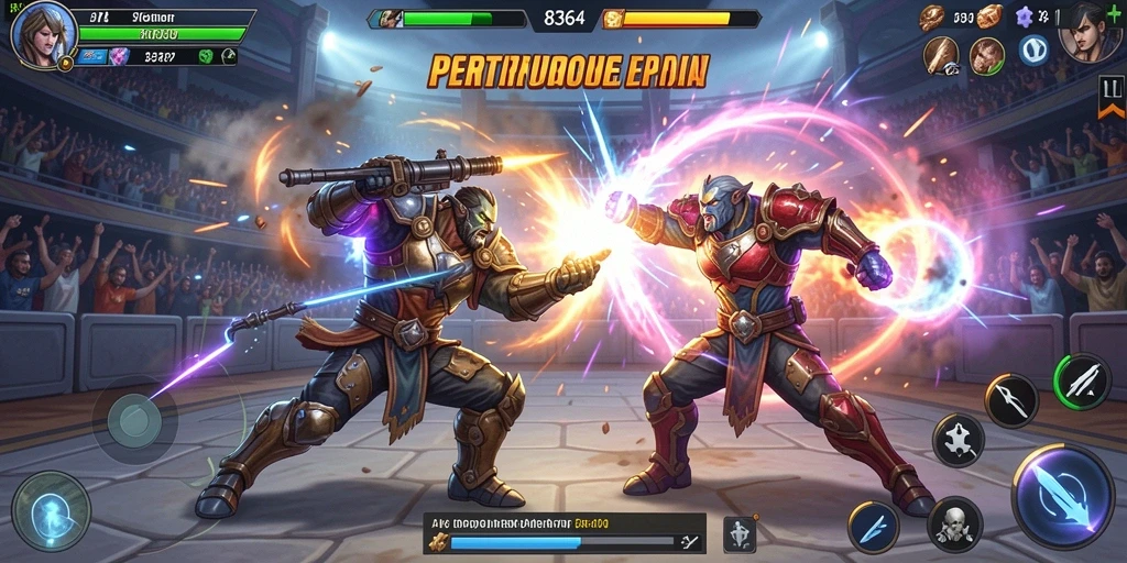 Tampilan gameplay pertarungan yang intens dan mendebarkan dari 8364.