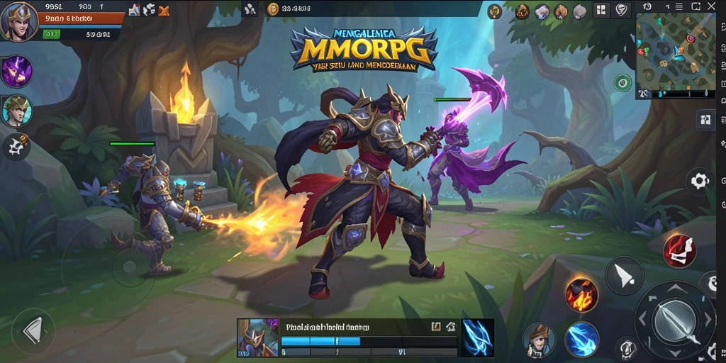 Screenshot gameplay 9SL menampilkan pertarungan seru di dunia fantasi.