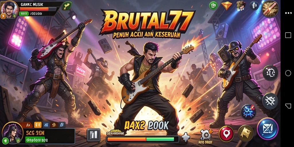 Tangkapan layar dari gameplay BRUTAL77 yang menampilkan pengalaman musik interaktif.