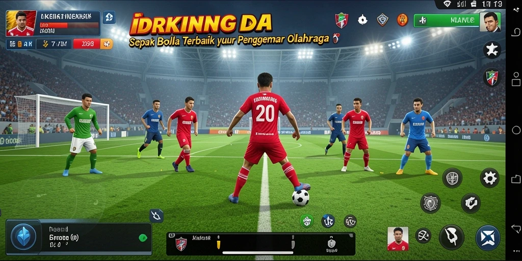 Tampilan gameplay seru dari IDRKING dengan aksi sepak bola mendebarkan.