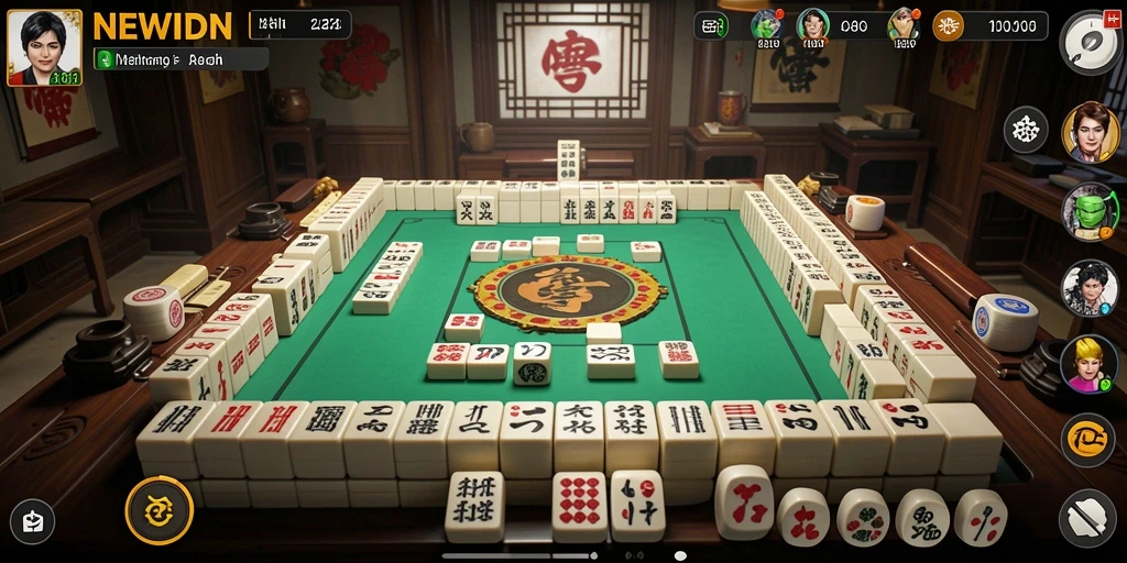 Tangkapan layar gameplay NEWIDN menampilkan ubin Mahjong yang indah dan tantangan seru.