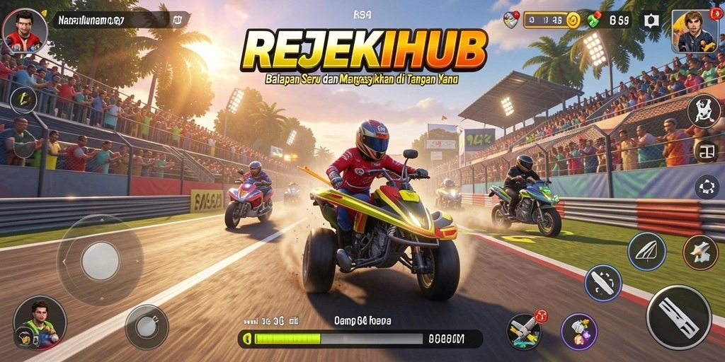 Tampilan gameplay seru di REJEKIHUB dengan balapan mendebarkan.