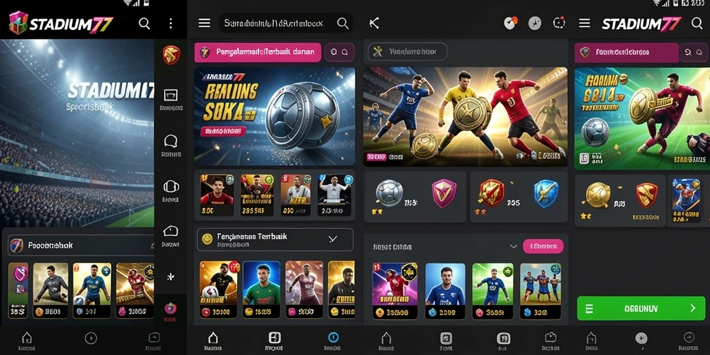 Screenshot utama STADIUM77 menampilkan fitur taruhan olahraga yang mengesankan.